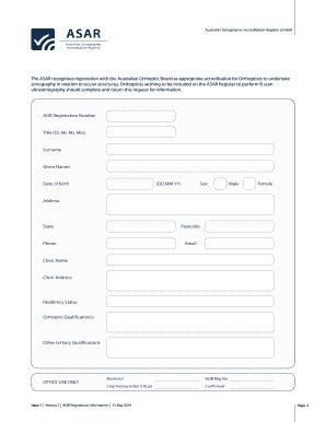 Fillable Online Asar Form 6 1 AOB Registrant Information Collected