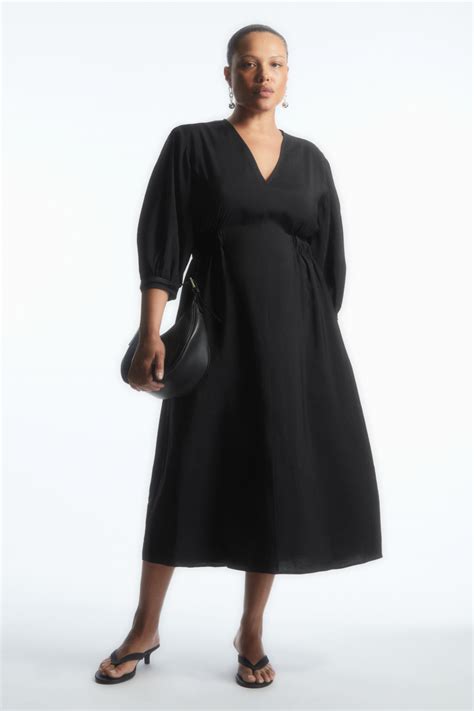 Voluminous V Neck Dress Black Cos