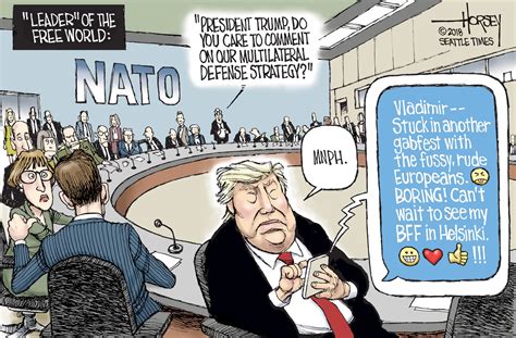 Political Cartoon Us Nato Free World Trump Texting Vladimir Putin