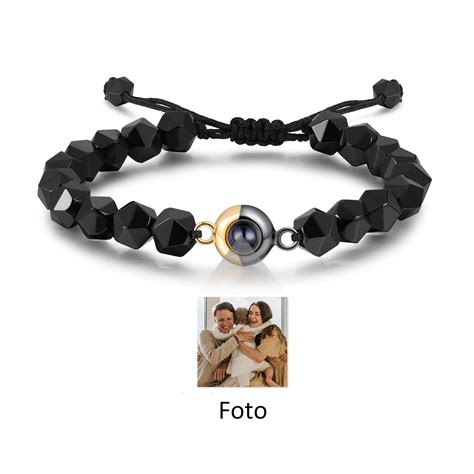 Kettenmachen Personalisiertes Foto Rund Projektion Obsidian Armband 26 89