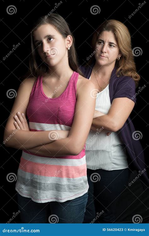 Angry Mother With Her Teen Daughter Ignoring Her Stock Image Image Of