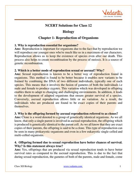 SOLUTION Class 12 Biology Reproduction In Organism Studypool