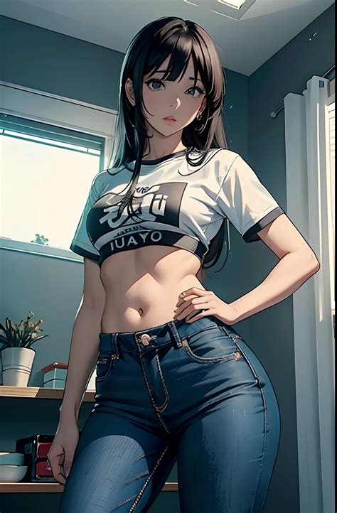 Anime Girl In Jeans Posing In A Room With A Window Seaart Ai