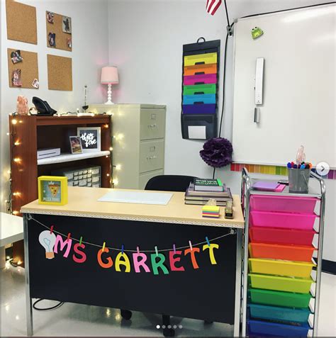 desk area set up | Classroom desk, Teacher desk, Classroom decor