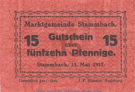 15 Pf 1917 Notgeld Marktgemeinde Stammbach 15 Pfennig Schein In Kfr