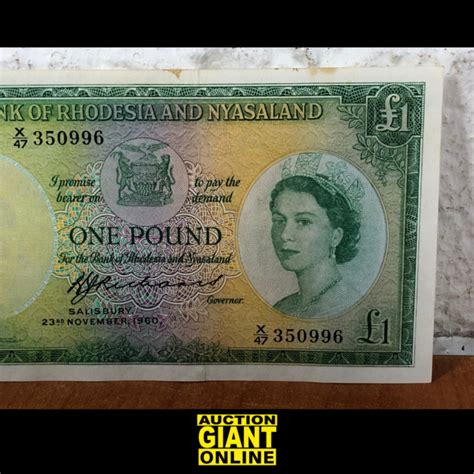 Vintage 1960 Bank Of Rhodesia And Nyasaland One Pound Note AuctionGiant