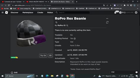 Intente Conseguir Ropro Rex Beanie Roblox Limited Gratis Youtube