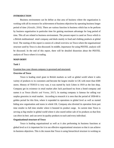 Business Environment Tesco S Governance Structure And PESTEL Analysis