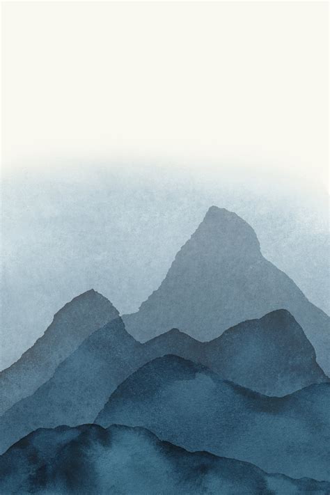 Abstrakte Berg Aquarell Wandkunst Blau Mit Neutral Moderne Etsy