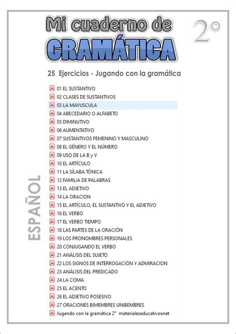 Cuaderno Ejercicios De Gramática Español 2° Primaria Artofit