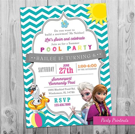 Frozen Pool Party Invitation, Frozen Pool Party Invite, Frozen Summer Birthday Invitations, Girl ...