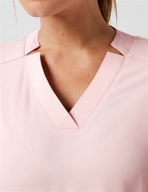 Notched Collar Top In Blushing Pink Medical Scrubs By Jaanuu