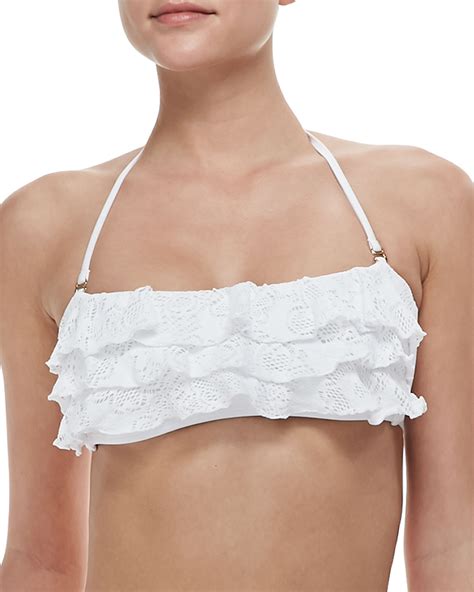 Cusp Lace Ruffle Bandeau Bikini Top In White Lyst