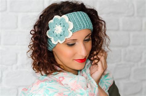 Knit Flower Headband, Womens Headbands, Crochet Headband, Winter Ear ...