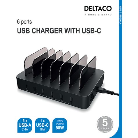 Deltaco Usb Laddningsstation Xusb A Xusb C Pd W