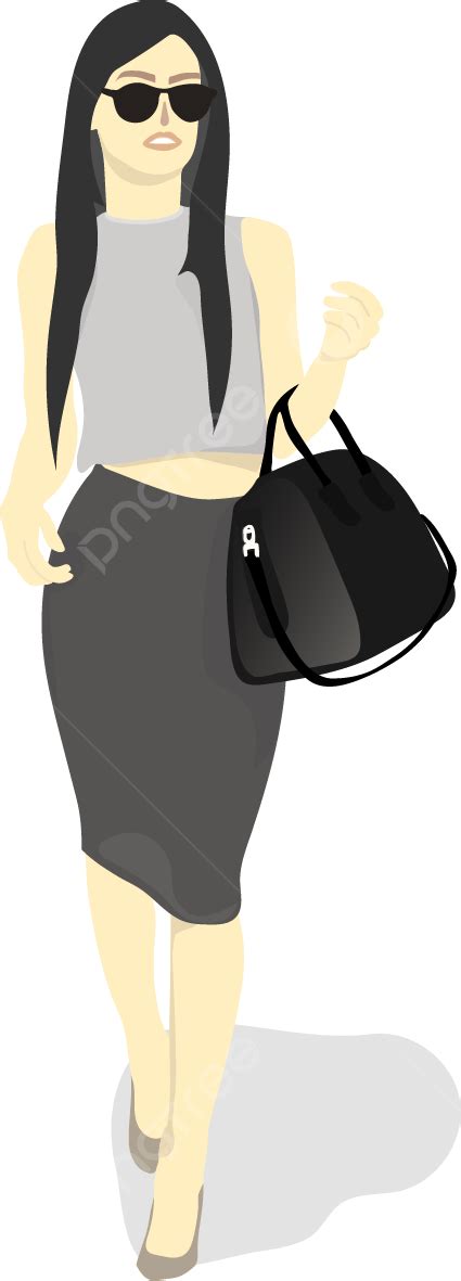 Pose De Chica Casual Con Bolso Negro Png Chica Casual Moda Atuendo Png Y Vector Para