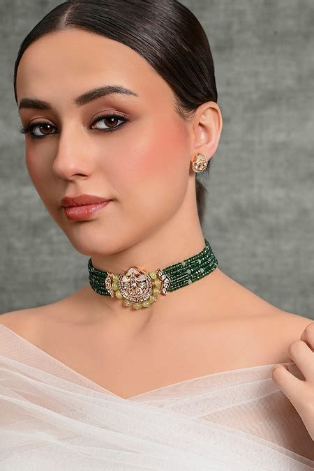 Buy Green Bead Stone And Embellished Choker Necklace Set By Joules By