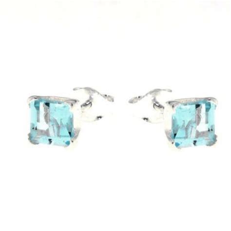 Boucles D Oreilles Argent Topaze Bleue Trait E Carr E Mm Ref