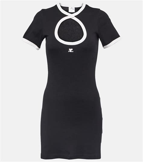 Cutout Cotton Mini Dress In Black Courreges Mytheresa