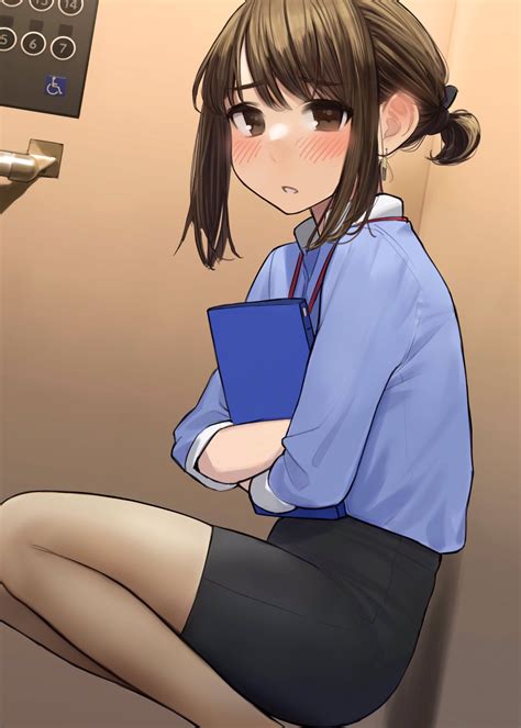 Safebooru 1girl 0 Bangs Black Legwear Black Skirt Blue Shirt Blush