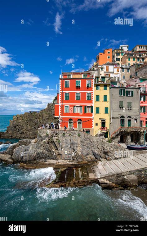 View On Seaside And Typical Colorful Houses In Small Village Riviera