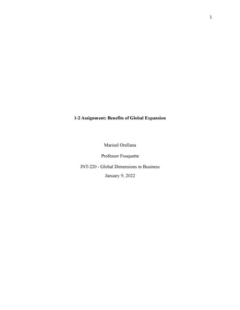 INT 220 Assignment 1 2 Benefits Of Global Expansion 1 2 Assignment