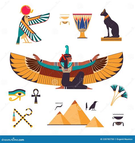 Egypt Symbols and Attributes with Isis Goddess and Pyramid Vector Set Stock Vector ...