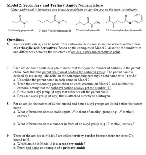 Model 2: Secondary and Tertiary Amide Nomenclature | Chegg.com