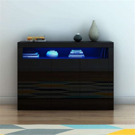 Panana Modern Sideboard High Gloss Fronts Storage Cabinet Cupboard With Rgb Led Lights Living