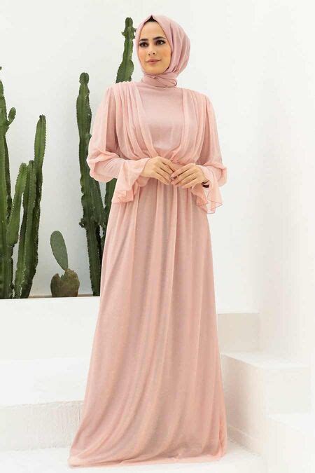 Salmon Pink Turkish Hijab Bridesmaid Dress 5367smn Neva