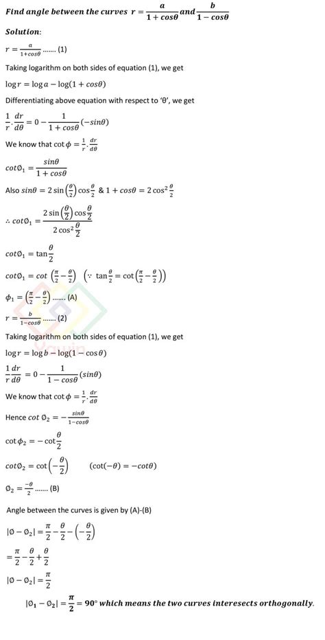 Find Angle Between The Curves R A Cos Theta And R B Cos Theta