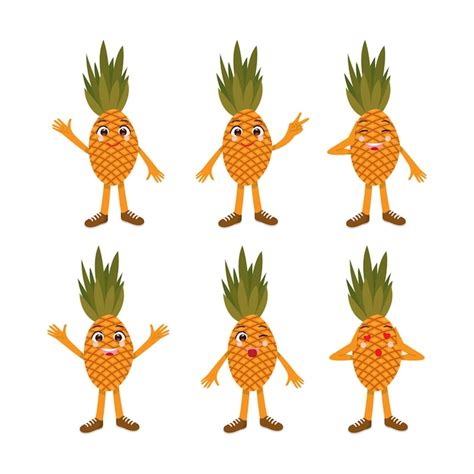 Premium Vector Vector Illustration Of Cute Pineapple Characters With Human Face Showing