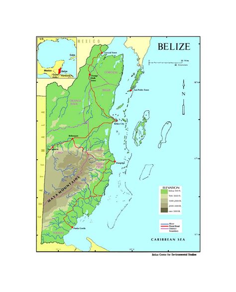 Elevation map of Belize | Belize | North America | Mapsland | Maps of ...