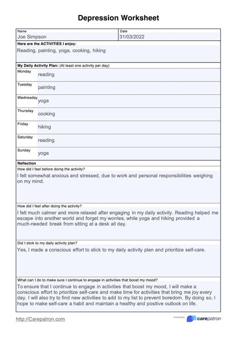 Managing Depression Worksheet | Hot Sex Picture