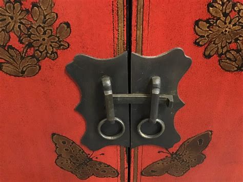 ASIAN STORAGE CABINET BUTTERFLY DESIGN - Islington Antiques and Interiors