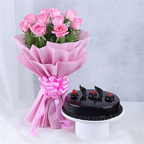 Buy/Send Pink Roses 10 with Cake Online- Ferns N Petals