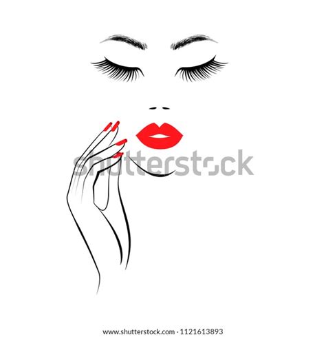 Beautiful Girl Face Red Lips Lush Stock Vector Royalty Free