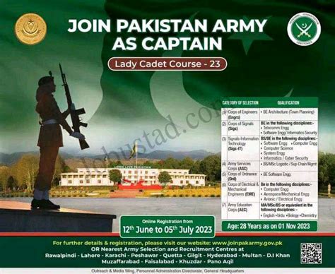 Join Pakistan Army As Captain Through Lady Cadet Course June Apply