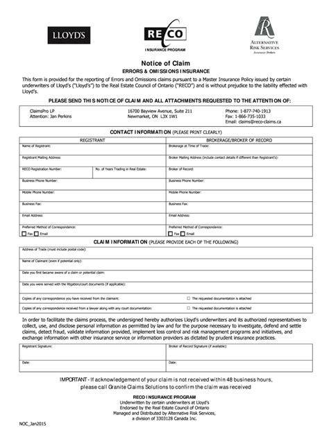 Fillable Online Reco On RECO EO Claim Form01062015FINAL Fax Email Print