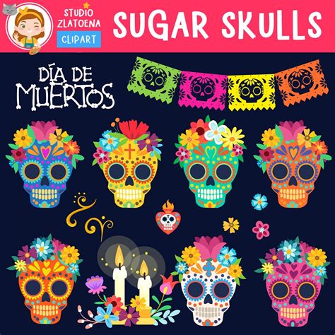 Sugar Skull Clipart Day Of The Dead Clip Art Dia De Los Muertos Graphics Fiesta Clipart Mexico