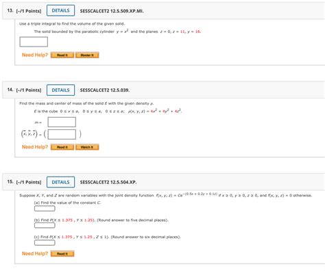 Solved 13 1 Points DETAILS SESSCALCET2 12 5 509 XP MI Chegg