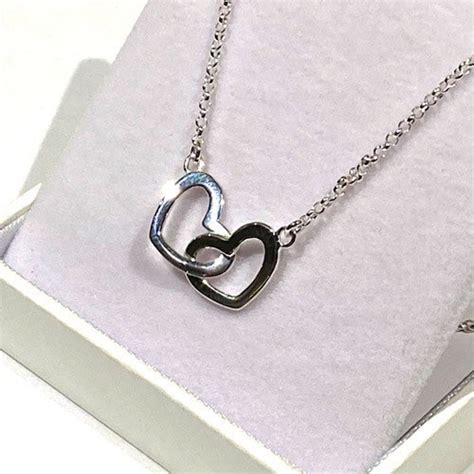 Silver Double Heart Necklace Heart Jewelry Silver Entwined Heart