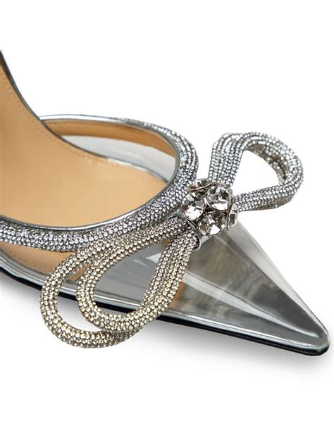 Mach Mach Double Bow Crystal Embellished Silk Satin Point Toe Pumps