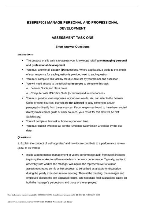 Solution Bsbpef Assessment Task Docx Studypool