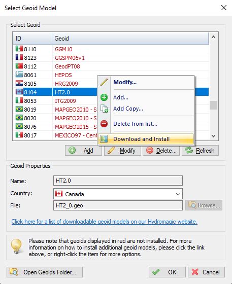 Manage Geoid Models Eye Software Hydromagic Hydrographic Survey