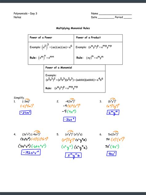 Polynomials Notes - Ms. Ulrich's Algebra 1 Class