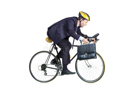 Zakenman In Een Kostuum Dat Een Fiets Berijdt Stock Foto Afbeelding