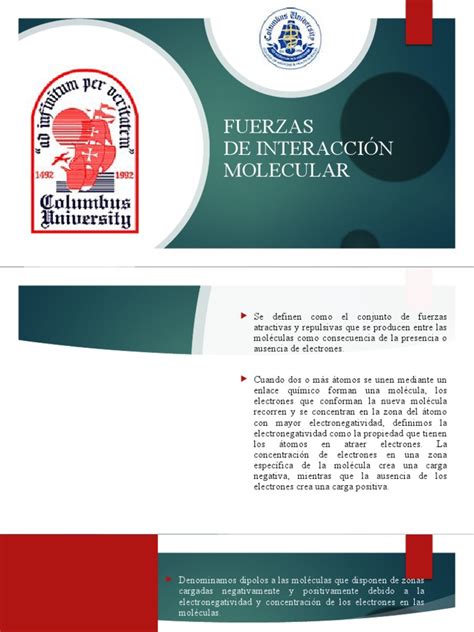 Fuerzas De Interaccion Molecular Pdf Polaridad Química Moléculas