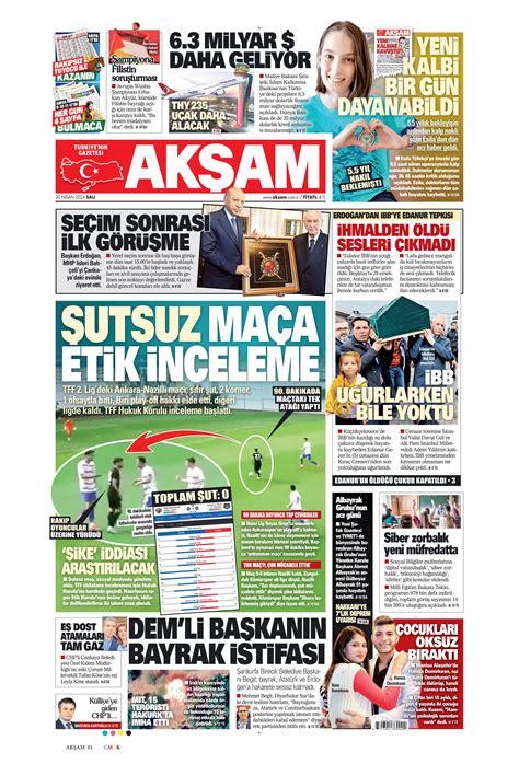 Akşam Gazetesi 30 Nisan 2024 Salı Günü Manşeti