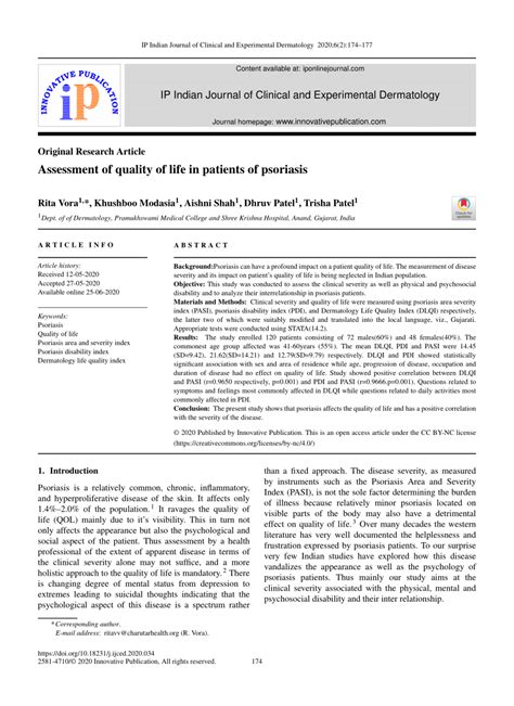 Pdf Assessment Of Quality Of Life In Patients Of Psoriasis